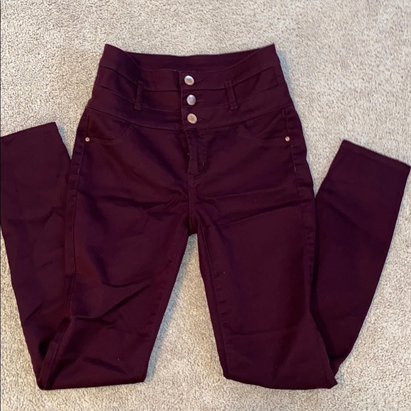 Charlotte Russe Denim - High waisted a skinny maroon refuge jeans